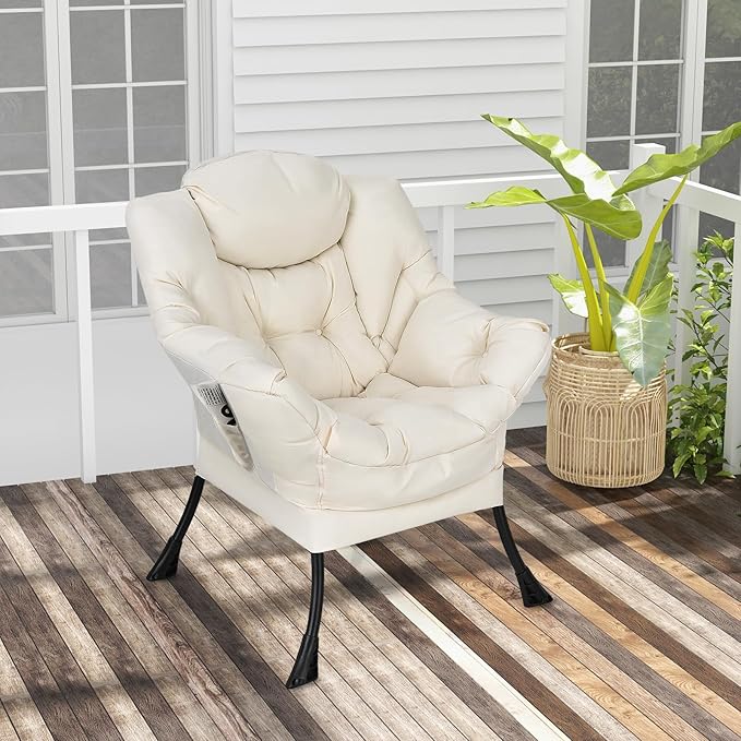 GORELAX Modern Lazy Chair,Upholstered Lounge Accent Chair, Single Leisure Sofa Chair with Armrests & Side Pocket, Comfy Reading Chair for Bedroom, Living Room, Dorm Room (Beige)