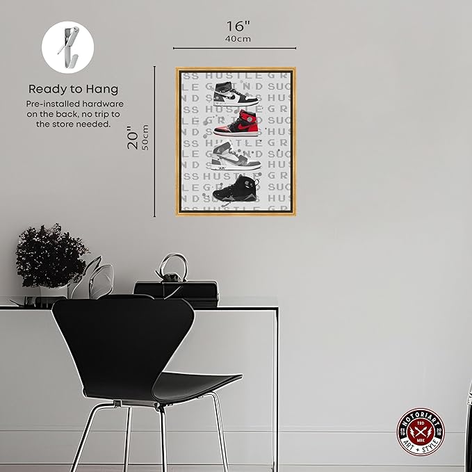 Hype Sneakers Framed Sneaker 1 Piece Canvas Wall Art, 17.5" x 21.5", Gold Frame