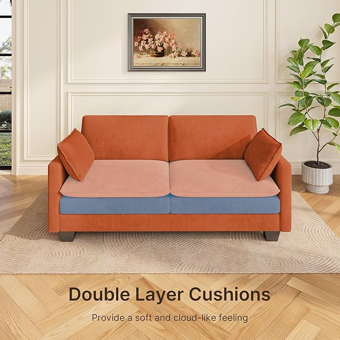 Gizoon 75” Small Cloud Loveseat Couches for Living Room, 2 Seater Love Seat Sofa with Comfy Deep Seat, Small Washable Couches with Removable Corduroy Cover for Apartment, Orange