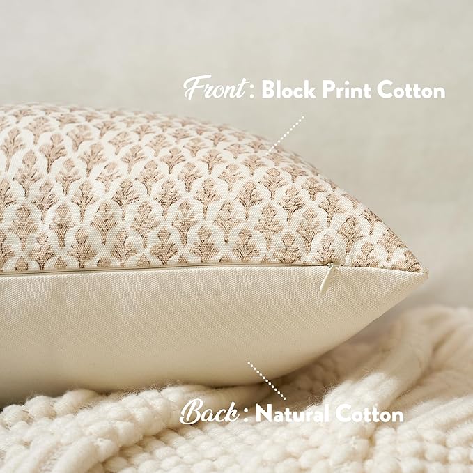 FIOUOVO Floral Pillow Covers 24x24 Pillow Cover Block Print Couch Pillows for Living Room Decorative Neutral Accent Throw Pillow Covers, 1PC, Cognac Brown