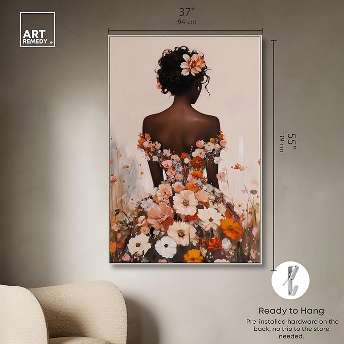 Autumn Bloom Dress Canvas Print Fashion Wall Decor by Art Remedy, Silver Frame, 36 x 54
