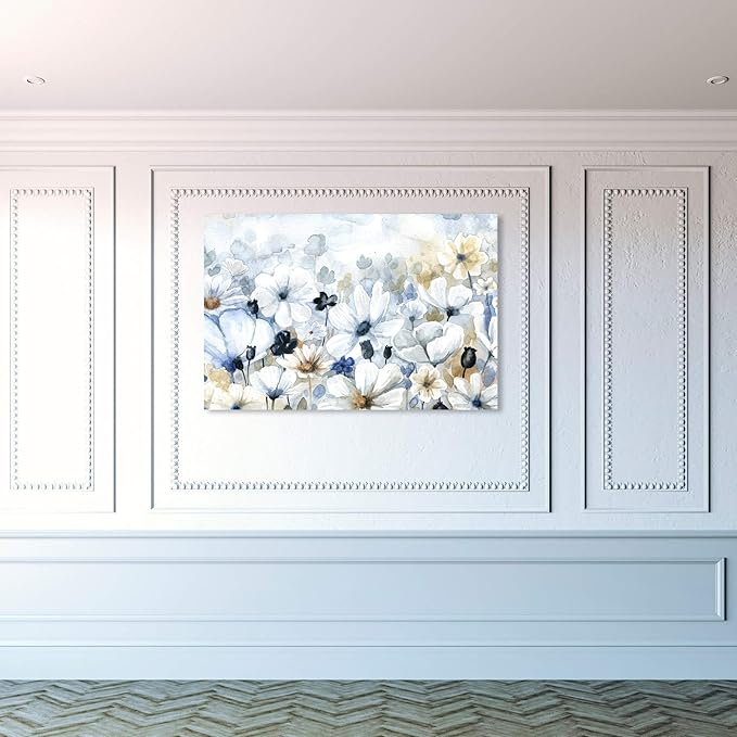 The Oliver Gal Artist Co. Floral and Botanical Wall Art Canvas Prints 'Fields Flowers Home Décor, 45 in x 30 in, Blue, White