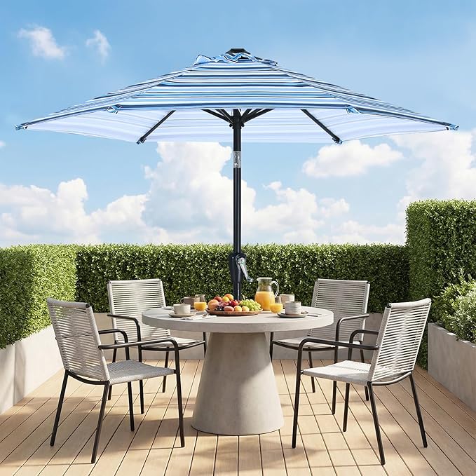 ABCCANOPY 7.5FT Outdoor Patio Umbrella, UV Protection Table Umbrella w/Crank for Easy Set Up, Suitable for Garden, Lawn, Deck & Backyard (Purple Blue Stripes)