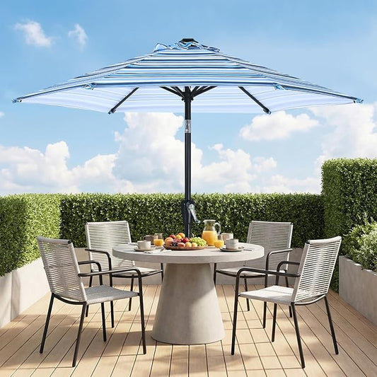 ABCCANOPY 7.5FT Outdoor Patio Umbrella, UV Protection Table Umbrella w/Crank for Easy Set Up, Suitable for Garden, Lawn, Deck & Backyard (Purple Blue Stripes)