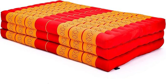 Leewadee Trifold Mattress XL – Comfortable Thai Massage Pad, Foldable Relaxation Floor Mattress Filled with Kapok, Perfect to Use as a Sleeping Mat 79 x 39 inches, Orange Red