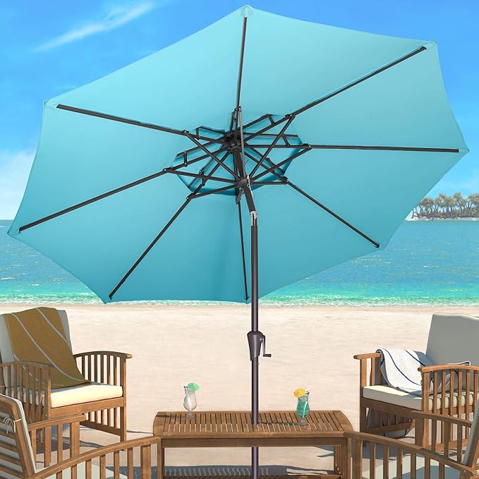 9FT Outdoor Patio Umbrella - 2 Tiers Table Umbrella Waterprool UV Protection, Sombrillas de Patio with Push Button Tilt, Sun Umbrella for Pool, Porch, Garden, Yard (Aqua Blue)