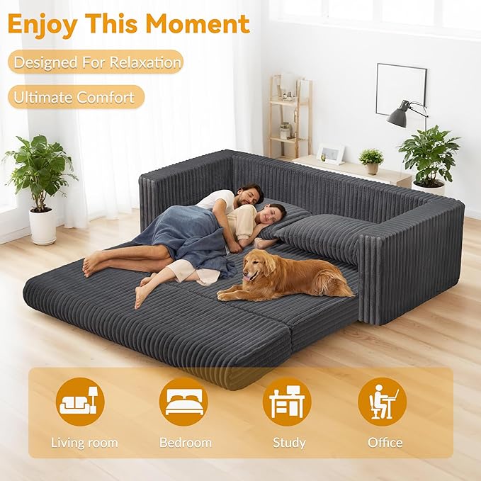 HABUTWAY Folding Sofa Bed, 2 in 1 Convertible Sleeper Chair with 2 Pillows, Portable Fold Out Chair Bed with Armrest, Comfy Floor Couch, Lazy Sofa for Living Room Bedroom Dorm Home Office Grey