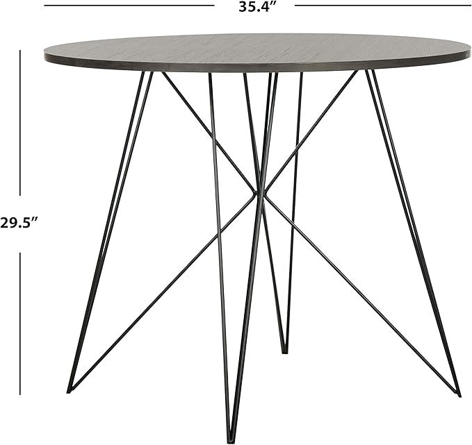 SAFAVIEH Home Collection Marino Mid-Century Modern Dark Grey Hairpin Leg Round Dining Table