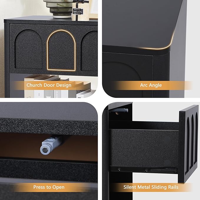 Small Nightstand with Storage, Accent Bedside Nightstand with Drawer, Mid Century Modern Bedroom Bed Side Table for Small Spaces, Dorm, Living Room, Couch Sofa Chair, Office - Black