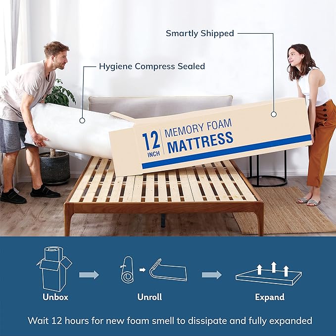 MLILY EGO White 12 inch Twin Memory Foam Mattress, Gel Green Tea Mattress Bed in a Box, Made in USA, CertiPUR-US Certified, 38"×75", Medium Firm
