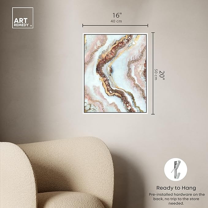 Art Remedy Blush Geode Framed Mineral, Agate & Geode 1 Piece Canvas Wall Art, 17" x 21", White Frame