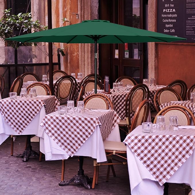 YSSOA 2 Pack 7.5' Patio Umbrella Outdoor Table Market Yard Umbrella with 6 Sturdy Ribs, Green