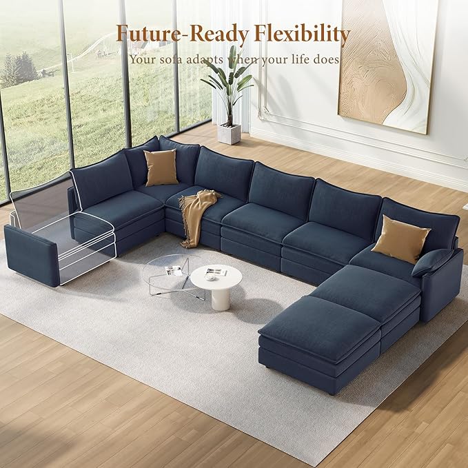Vesgantti 169" Large Modular Sectional Sofa, Big Comfy Cloud Couch with Ottoman Deep Seat Corduroy Cloud Sofa, 9 Seater Oversized Sectional Couches for Living Room, Apartment, Office, Beige | Sink-in Comfort, Height Adjustable, Easy Rearrangement, Extr...