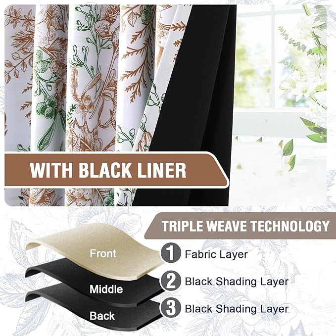 H.VERSAILTEX 100% Blackout Curtains for Bedroom Vintage Floral Printed Drapes 84 Inches Long Full Light Blocking Drapes with Black Liner Back Tab/Rod Pocket Curtains, 2 Panels, Caramel and Moss