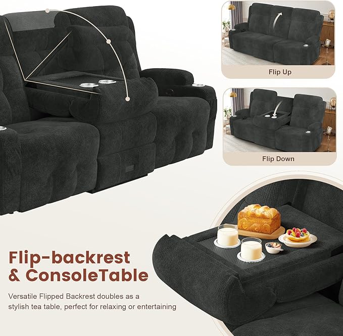 Loveseat Recliner, 3 Seater Massage Reclining Sofa Sets Fabric Recliner Sofa, RV Loveseat Couch Clearance with Drop Down Table, Storage, Cup Holders, Wall Hugger Reclining Couch for Living Room | RV Loveseat, Wall Hugger, Drop Down Table, Storage, Cup ...