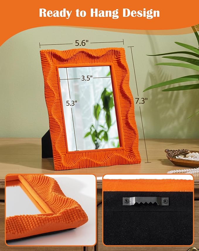 Funky Decorative Mirror for Desk and Art Gallery, 7.5x5.7 Small Wall Decor Mirror for Apartment Dorm Dresser Bedroom Nursery, Teen Girl Birthday Graduation Gift (Orange)