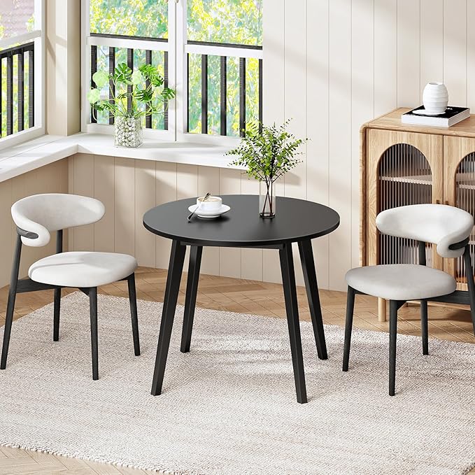 HOOBRO Bamboo Dining Table, Round Dining Table for 2, 27.5" Kitchen Table for Small Space, Writing Table, Easy to Assemble, for Dining Room, Living Room, Office, Kitchen, Apartment, Black BK71CZ01G1