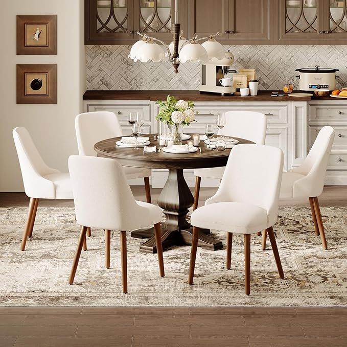 Dining Chairs Set of 2, Upholstered Dining Room Chair with Wood Legs, High-Back Padded Kitchen Chairs for Dining Room/Restaurant/Cafe, Beige