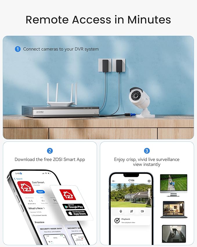 ZOSI H.265+ 16CH Security Camera System with AI Human Vehicle Detection, 16CH DVR with 4TB HDD for 7/24 Record, 16 x 1080p CCTV Camera Outdoor Indoor with 80ft Night Vision, 90°Wide Angle