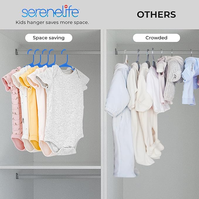 SereneLife 40 Pack Plastic Kids Hangers – Non-Slip & Space-Saving for Infant, Toddler & Newborn Clothing, Durable Baby Hangers for Closets, Organizing Clothes (Blue)