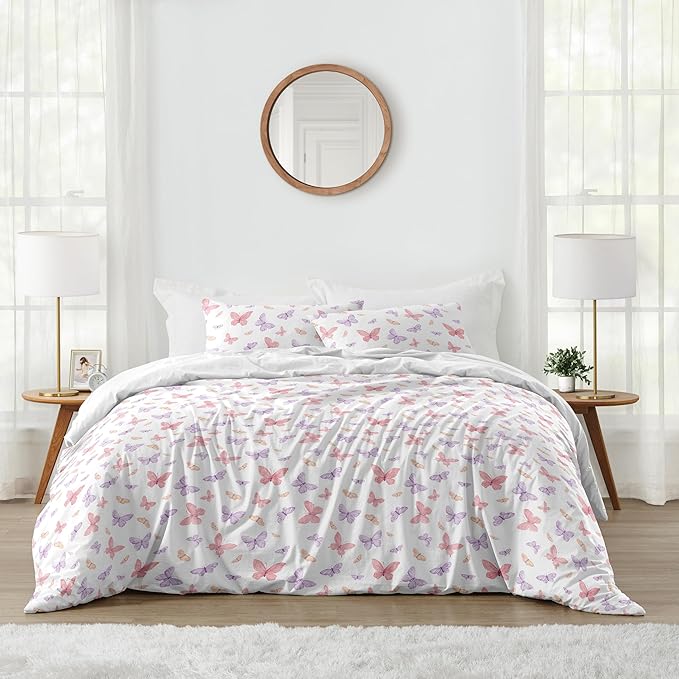 Sweet Jojo Designs 3-Piece Queen Comforter Set (Pink/Purple Shabby Chic Butterfly) for Girls, Teen, Kids Full Size Bedding, Bed in a Bag incl. Blanket & Pillow Sham (Colorful, Watercolor, Butterflies)