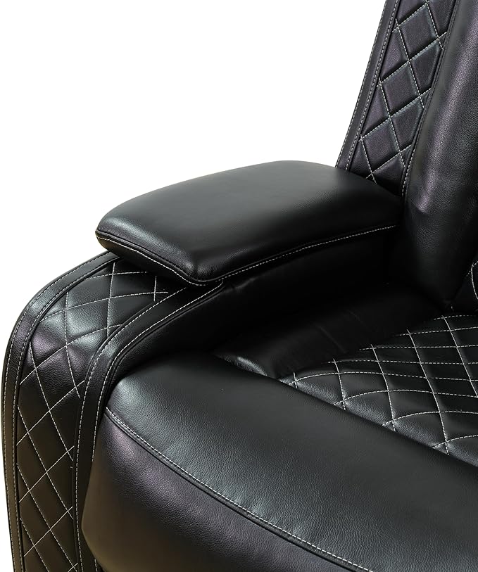 Power Leather Reclining Loveseat Sofa with LED Light,Double Recliner Sofa Love Seat with Storage Console/USB Port/Cup Holder,Leather Couch for Living Room Furniture Sets(2 Seats,Black)