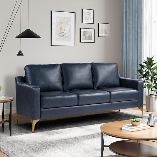 Serta Triton 78" Sofa, Transitional Modern, Dreamcoil Comfort, Metal Legs, Vegan Leather, Navy Blue