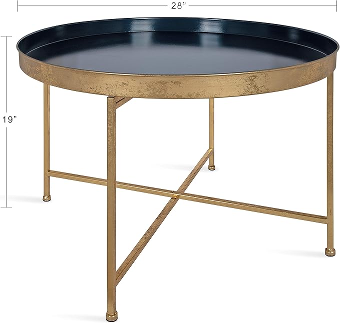 Kate and Laurel Celia Modern Glam Round Coffee Table, 28.25" x 28.25" x 19", Navy Blue and Gold Leaf, Chic Sophisticated Accent Table