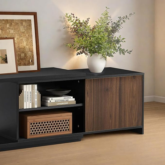 Extendable TV Stand for TVs up to 90",Modern Entertainment Center with Adjustable Shelf,Television Stand with 2 Storage Cabinets,Wooden TV Media Console for Living Room Bedroom Black