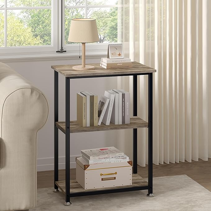 VECELO Tall End Side Table,30" Height Nightstand with 3-Tier Storage Shelf for Living Room Bedroom Office Hallway Study