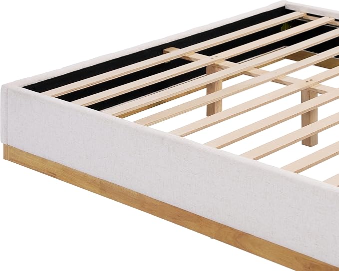 Merax Queen Bed Frame Upholstered Platform Bed with Linen Headboard, Wing Edge Design/Non-Slip and Noise-Free/Wooden Slats Support/No Box Spring Needed/Easy Assembly,King