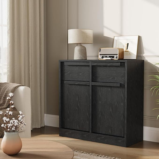 GarveeHome Sideboard Buffet Cabinet with 2 Drawers, 31.5 in Large Coffee Cabinet with Storage, Modern Storage Buffet Table for Kitchen Dining Room, Living Room (Dark, 2 Doors & 2 Drawers)