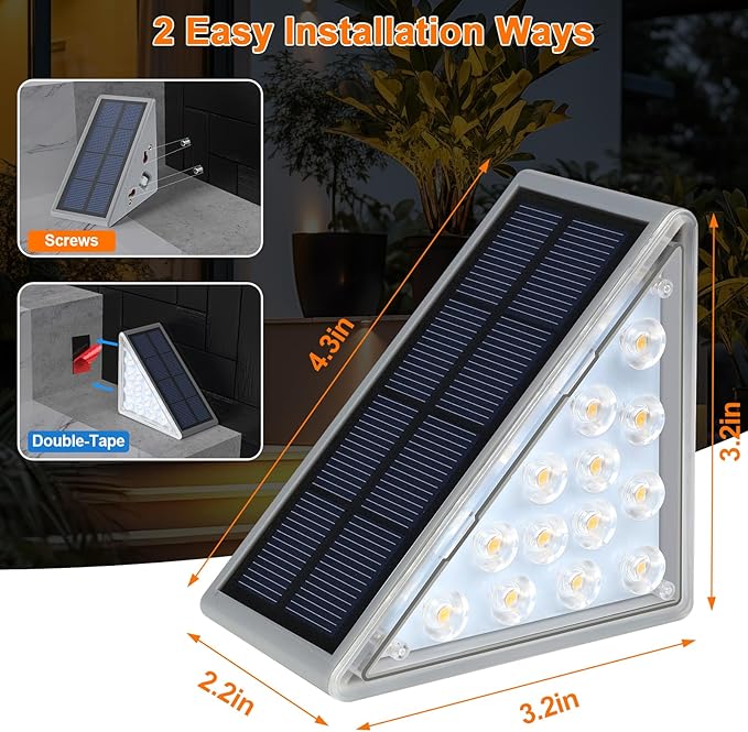 Solar Step Lights for Outside Waterproof IP67, Outdoor Stair Lights 6 Pack, Solar Stair Light Outdoor LED Outdoor Step Lights Decor for Stairs, Deck, Front Step, Patio, Garden