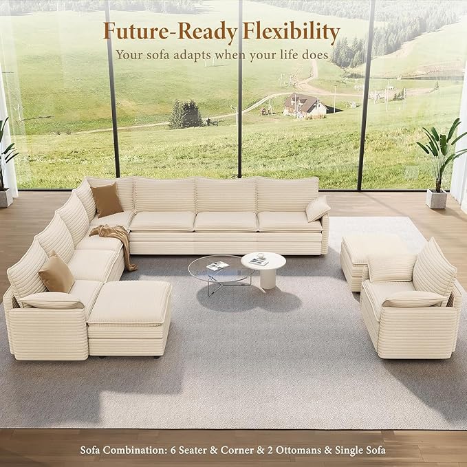 Vesgantti 142" Cloud Couch Sectional Modular Sofa, Comfy Sectional Couch with Ottoman Deep Seat Chenille L Shaped Sofa, Modular Couches for Living Room, Bedroom and Apartment, Snow White | Sink-in Comfort, Height Adjustable, Easy Rearrangement, Extra-d...