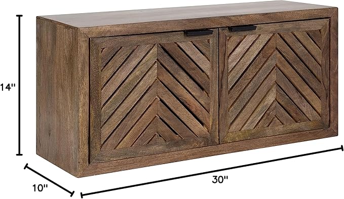 Kate and Laurel Mezzeta Boho Decorative 2-Door Wall Cabinet; 30 x 10 x 14; Natural Wood; Decorative Modern Storage Cabinet with Doors