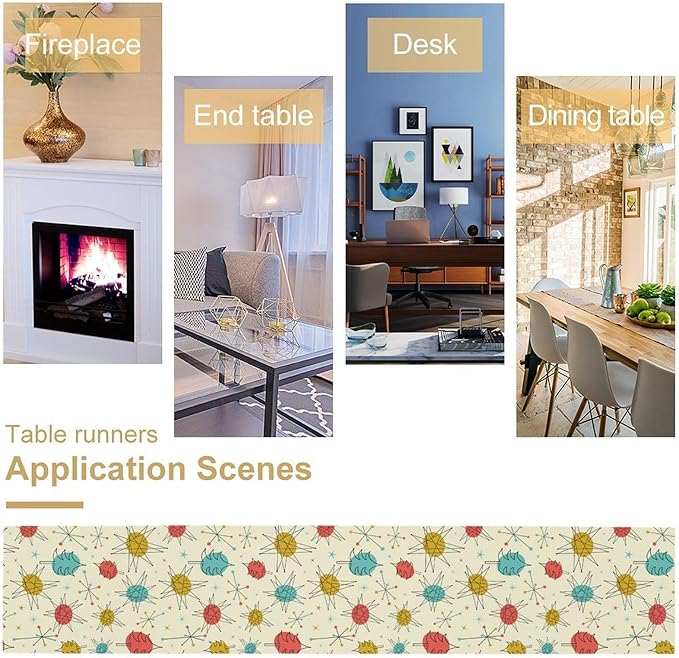 Abstract Mid Century Table Runne Modern Colorful Geometric Vintage Stars Atomic Starburst Table Decoration for Home Kitchen Dining 13x108in