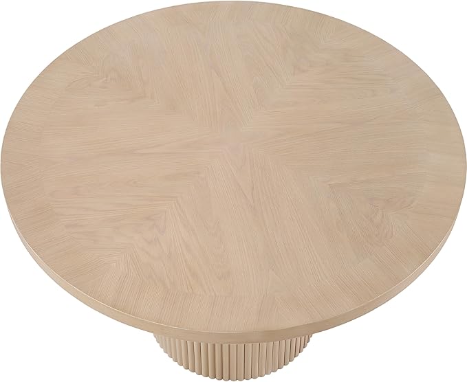 Meridian Furniture 728Oak-T Belinda Collection Mid-Century Modern Dining Table, Solid Wood Base, Natural Finish Oak Wood Veneer MDF Top, Round Top, Fluted Base, 48" W x 48" D x 31" H, Oak