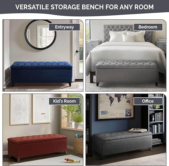 Madison Park Entryway Accent Bench for Living Room Flip Top Storage Chest, Shandra Tufted Top Upholstered Storage Bench End of Bed for Bedroom Furniture, Indoor Seating, 49"Wide, Sand