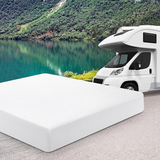 Short Queen RV Mattress Memory Foam 10 Inch, Updated Cooling Green Tea/Gel Mattresses for Camper/Truck/Trailer, Medium Firm-Mattress with Fiberglass-Free Cover, CertiPUR-US, Made in USA, 75'' x 60''