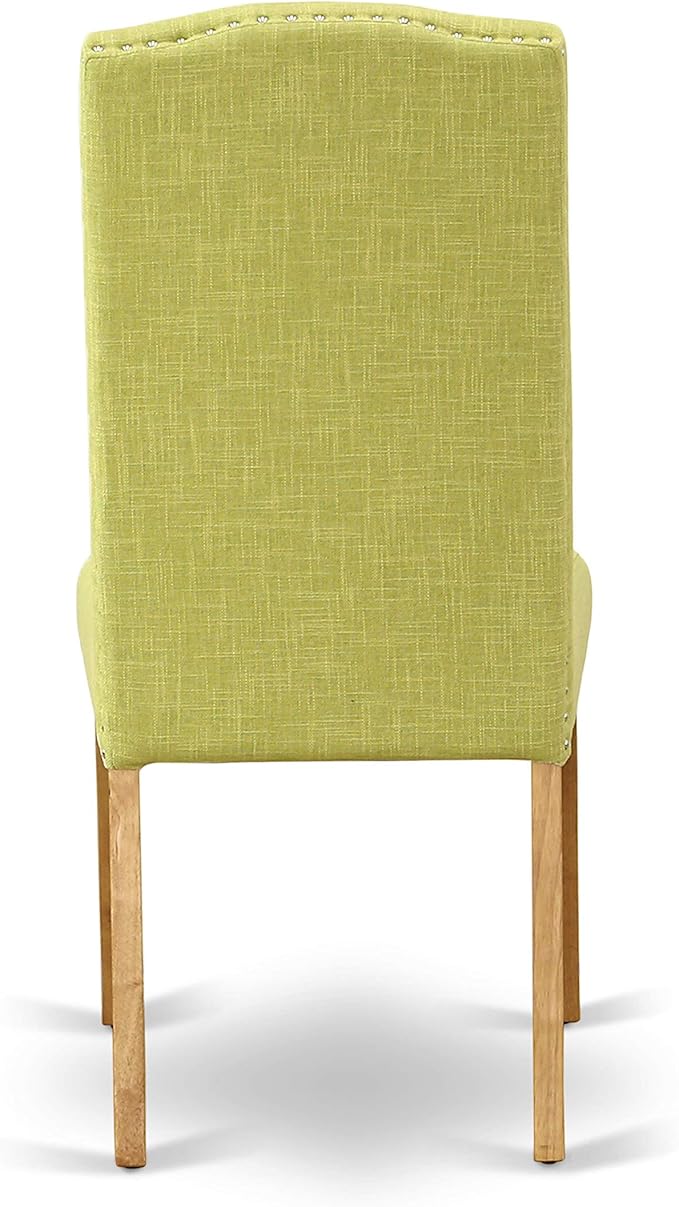 East West Furniture ENP4T07 Encinal Parson Dining Chairs - Nailhead Trim Limelight Linen Fabric Upholstered Chairs, Set of 2, Oak
