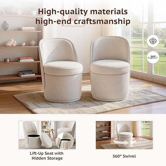 Swivel Accent Chair, 360° Swivel Chair with Hidden Storage, Modern Small Barrel Swivel Armchair for Living Room/Bedroom, Beige