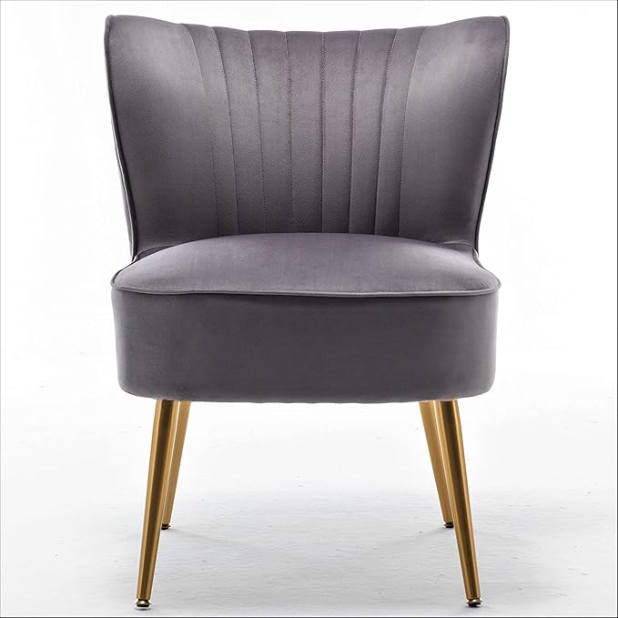 Modern Velvet Accent Chair for Living Room, Bedroom, or Entryway, Stylish and Comfortable Armless Design with Metal Legs, Grey