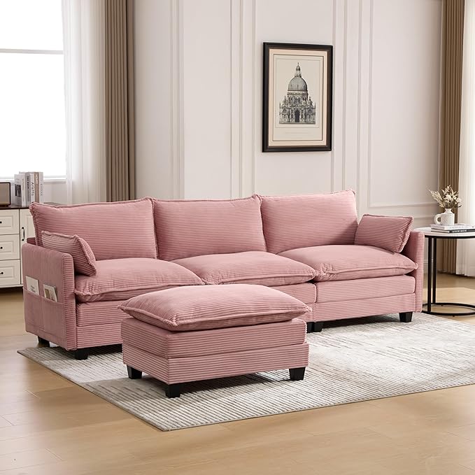 103" Oversized Modular Sectional Sofa Couch with Reversible Ottoman, Free Combination Convertible Corner Couch,Corduroy Upholstered Cloud Sectional Couch with Side Pockets | Multiple Cushions, DIY Combination, Removable Cover