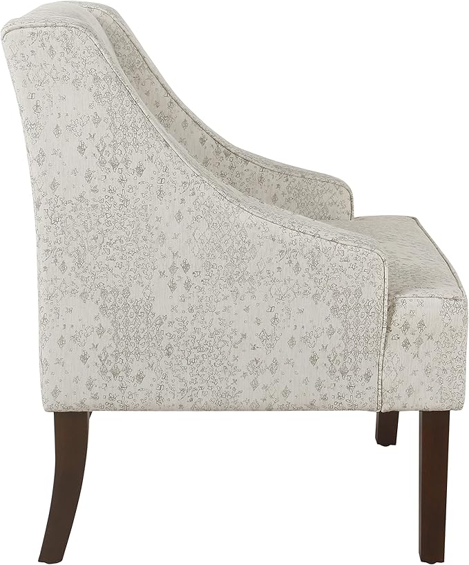 Homepop Home Decor | Upholstered Classic Swoop Arm Accent Chair | Accent Chairs for Living Room & Bedroom | Decorative Home Furniture, Cream and Gray Vintage Stencil