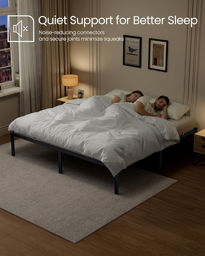 VASAGLE King Metal Bed Frame 16 Inches Tall, 1100 lb Weight Capacity, No Box Spring Needed, with Under-Bed Storage, Easy Setup, Heavy-Duty Platform Bed, Mattress Retainers, Matte Black URMB664BD02S