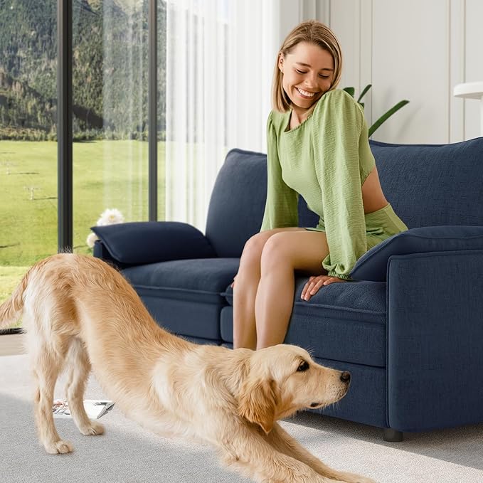 Vesgantti 74" Loveseat Sofa for Living Room, Comfy Cloud Couch Deep Seat Chenille Modern 2 Seater Small Sofa with Armrest Pillow, Easy Assembly for Small Spaces, Blue | Sink-in Comfort, Height Adjustable, Easy Rearrangement, Extra-deep Ottoman, Solid W...