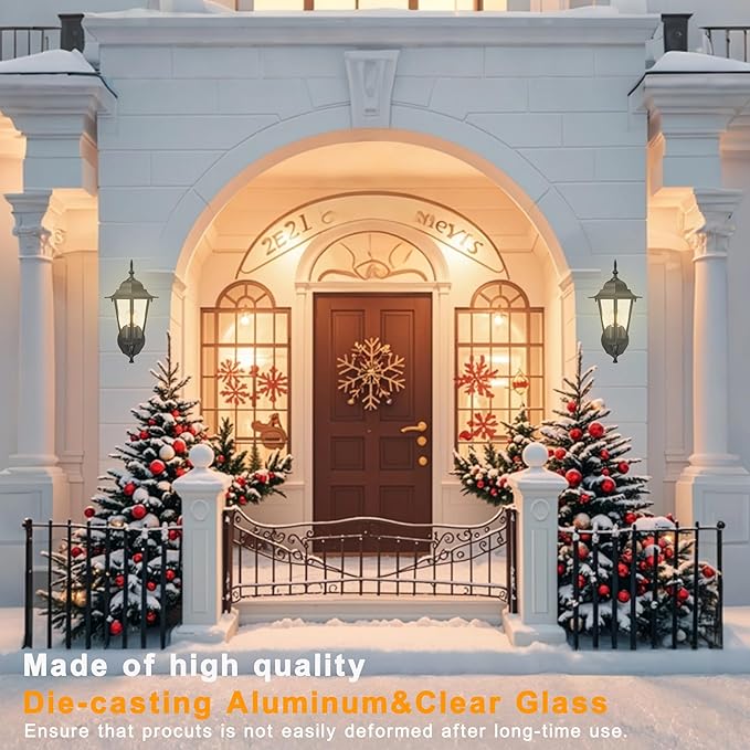 Outdoor Wall Lantern, Dusk to Dawn Exterior Wall Sconce with Clear Glass, Waterproof Black Aluminum Porch Light, Anti-Rust Outside Lighting Fixtures for Patio Front Door Entryway, 2-Pack
