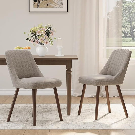 Upholstered Dining Chairs Set of 2, Modern Fabric Kitchen Chairs with Back, Wood Legs for Kitchen Dining Room Restaurant, Taupe