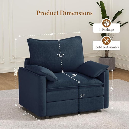 Vesgantti 40" Single Seat Sofa, Comfy Cloud Couch Deep Seat Upholstered Couch Chenille Modern Sofa with Armrest Pillow, Easy Assembly for Living Room, Bedroom and Apartment, Blue | Sink-in Comfort, Height Adjustable, Easy Rearrangement, Extra-deep Otto...