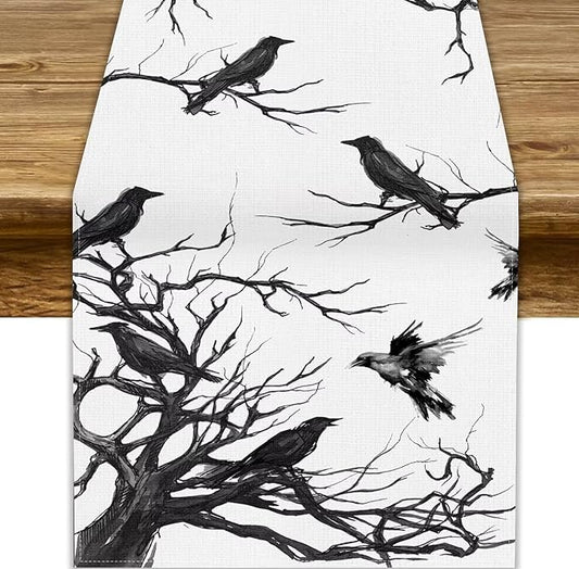 Silhouette Tree Crows Halloween Table Runner Branches Fall Kitchen Dining Table Decoration for Outdoor Home Party for Living Room Holiday Dinner Home 13x120in